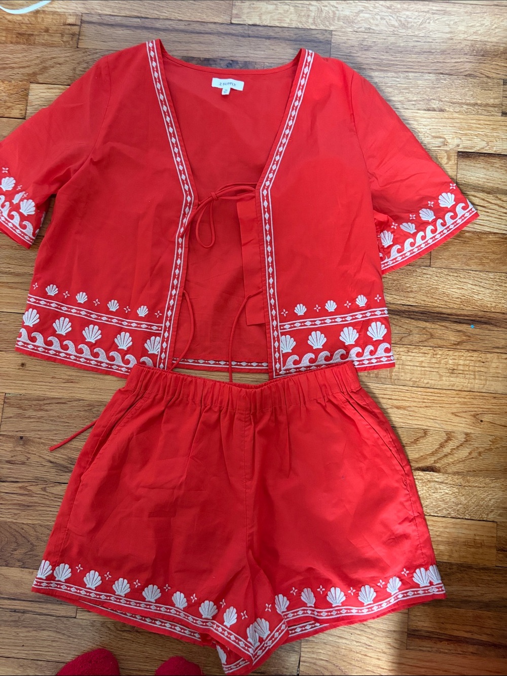 Z Supply Red Embroidered Tie-Front Lounge Set